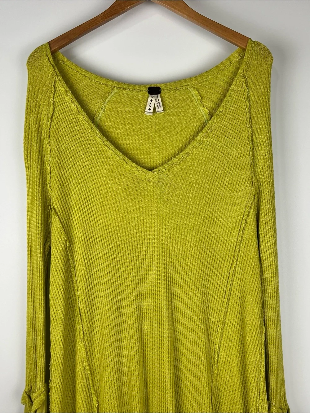 Free People Laguna Thermal Waffle Knit Oversized Tunic Top Green Size L